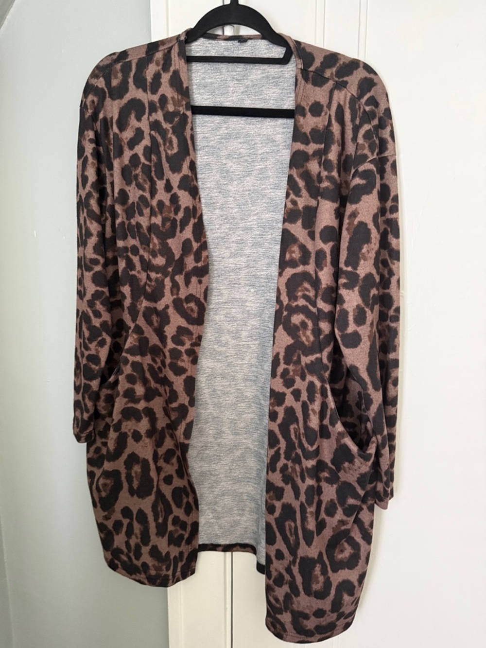 Leopard Print Open-Front Women's Cardigan Sweater - Brown/Black